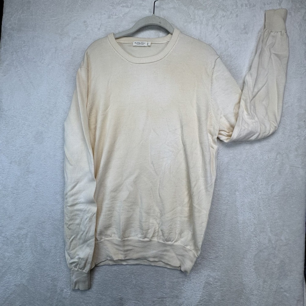 SuitSupply Merino Wool Crewneck Sweater Men's L Ivory Lightweight Pullover‎